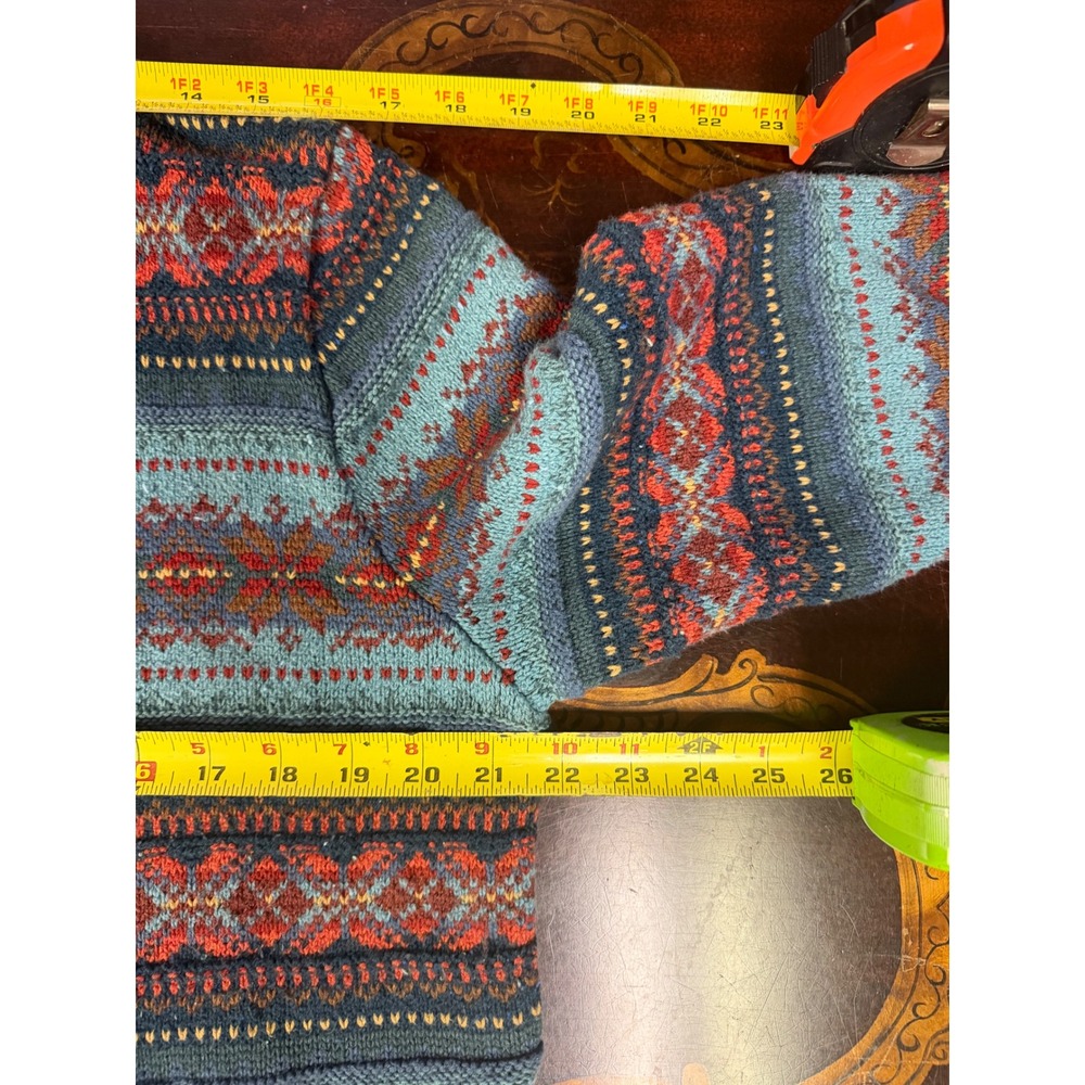 LL Bean Womens Blue Fair Isle Shawl Collar Open Front Cardigan Cabin Grandpa  L - Picture 11 of 14